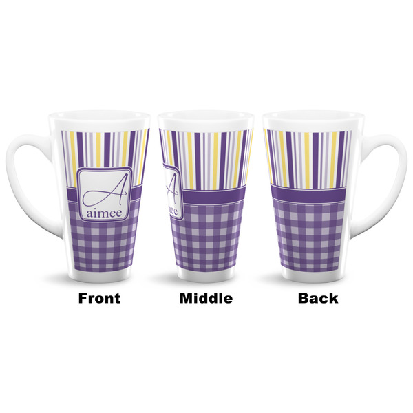 Purple Gingham & Stripe 16 Oz Latte Mug - Approval