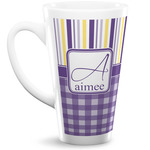 Purple Gingham & Stripe 16 Oz Latte Mug (Personalized)