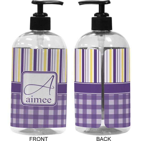 Purple Gingham & Stripe 16 oz Plastic Liquid Dispenser (Approval)