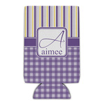 Purple Gingham & Stripe Can Cooler (16 oz) (Personalized)