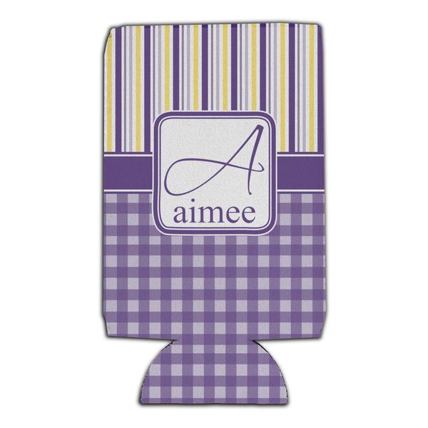Purple Gingham & Stripe 16oz Can Sleeve - Set of 4 - FRONT