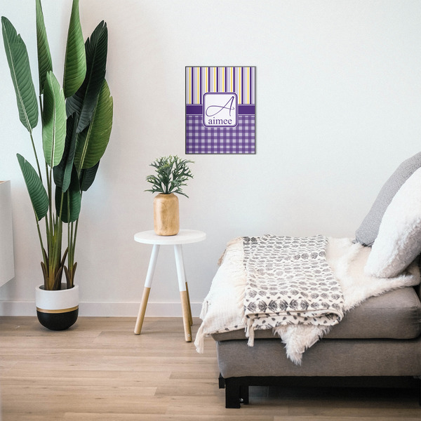 Purple Gingham & Stripe 16x20 Wood Print - In Context