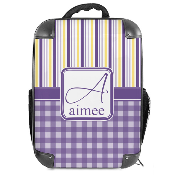 Custom Purple Gingham & Stripe Hard Shell Backpack (Personalized)