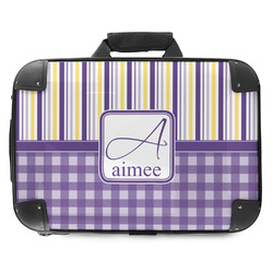 Purple Gingham & Stripe Hard Shell Briefcase - 18" (Personalized)