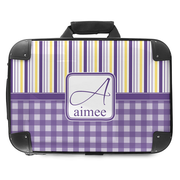 Custom Purple Gingham & Stripe Hard Shell Briefcase - 18" (Personalized)