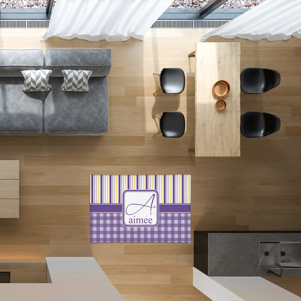 Purple Gingham & Stripe 2'x3' Indoor Area Rugs - IN CONTEXT