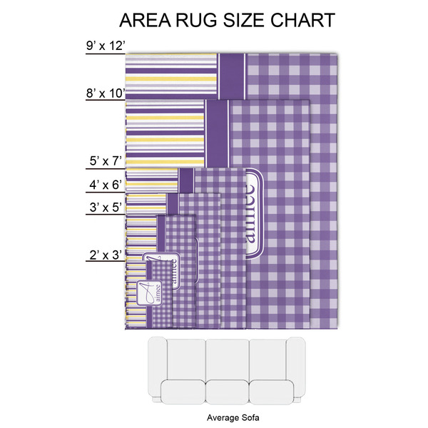 Purple Gingham & Stripe 2'x3' Indoor Area Rugs - Size Chart