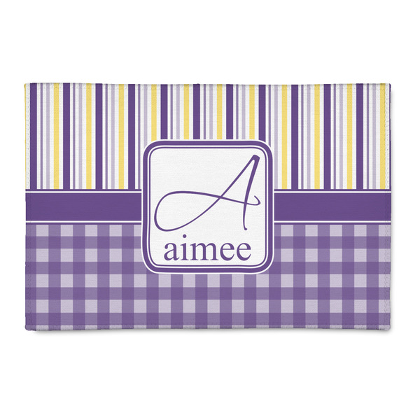 Custom Purple Gingham & Stripe Patio Rug (Personalized)