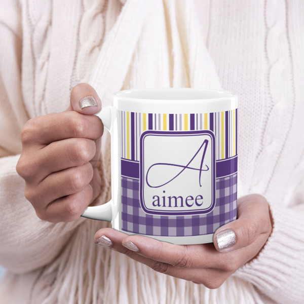 Purple Gingham & Stripe 20oz Coffee Mug - LIFESTYLE