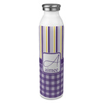 Purple Gingham & Stripe 20oz Stainless Steel Water Bottle - Full Print (Personalized)