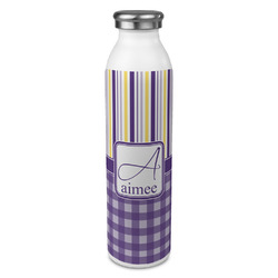 Purple Gingham & Stripe 20oz Stainless Steel Water Bottle - Full Print (Personalized)