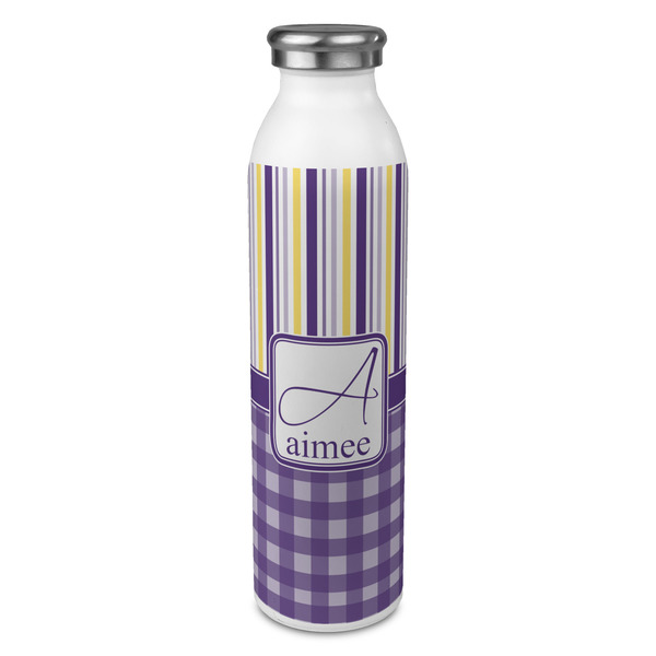 Custom Purple Gingham & Stripe 20oz Stainless Steel Water Bottle - Full Print (Personalized)