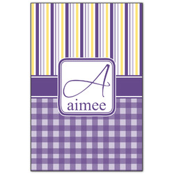 Purple Gingham & Stripe Wood Print - 20x30 (Personalized)