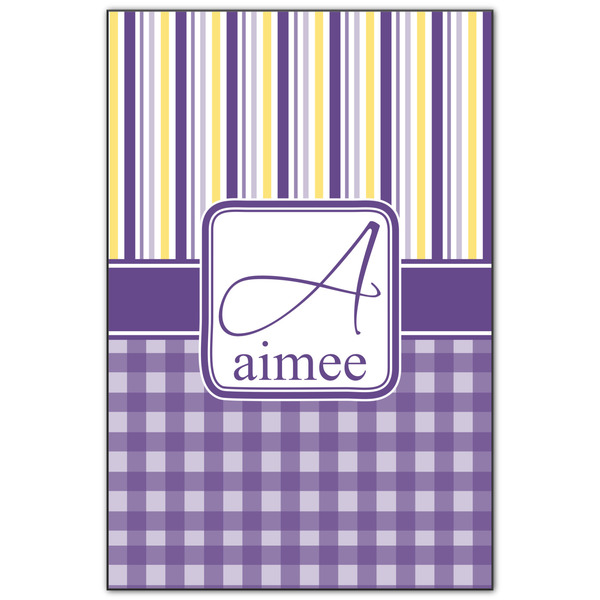 Custom Purple Gingham & Stripe Wood Print - 20x30 (Personalized)