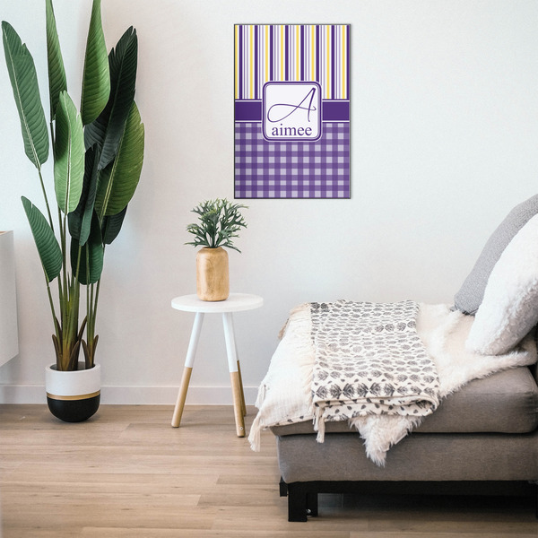 Purple Gingham & Stripe 20x30 Wood Print - In Context
