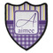 Purple Gingham & Stripe Iron On Shield Patch B w/ Name and Initial