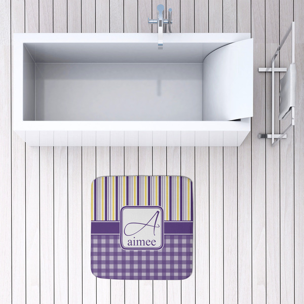 Purple Gingham & Stripe 48x48 Foam Memory Mat - LIFESTYLE