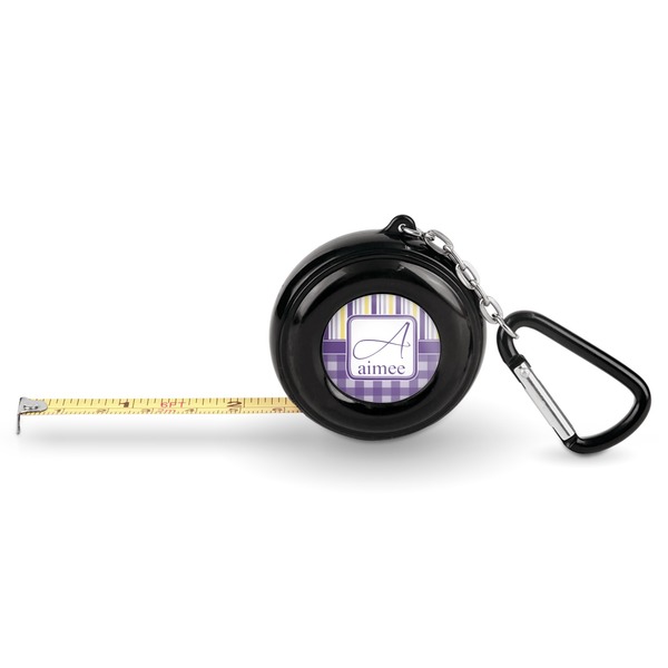Custom Purple Gingham & Stripe Pocket Tape Measure - 6 Ft w/ Carabiner Clip (Personalized)
