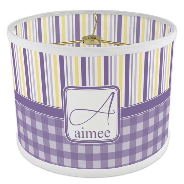 Purple Gingham & Stripe 8" Drum Lampshade - ANGLE Poly-Film