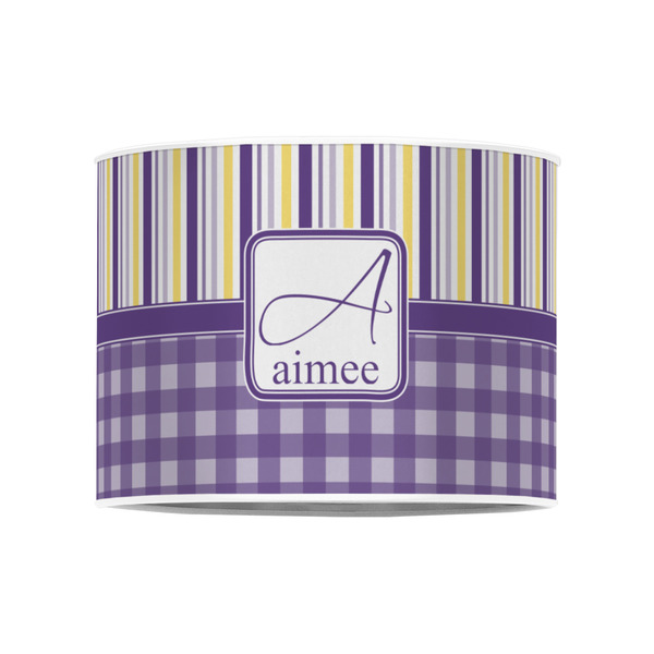 Purple Gingham & Stripe 8" Drum Lampshade - FRONT (Poly Film)