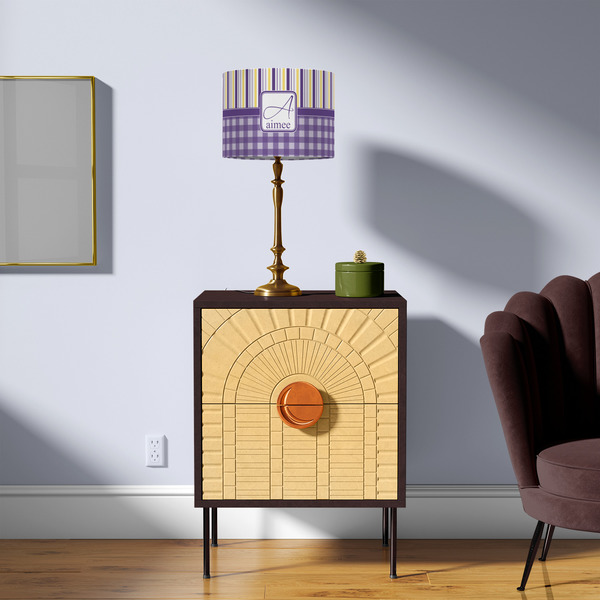 Purple Gingham & Stripe 8" Drum Lampshade - LIFESTYLE