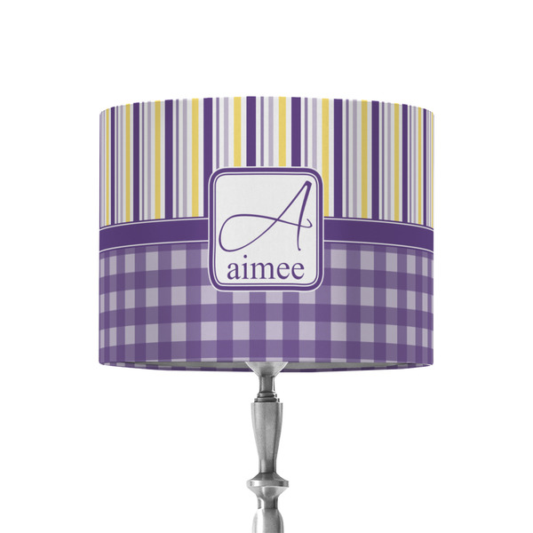 Custom Purple Gingham & Stripe 8" Drum Lamp Shade - Fabric (Personalized)