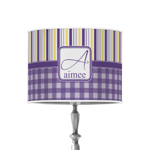 Custom Purple Gingham & Stripe 8" Drum Lamp Shade - Poly-film (Personalized)