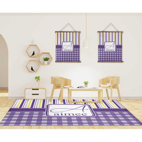 Purple Gingham & Stripe 8'x10' Indoor Area Rugs - IN CONTEXT