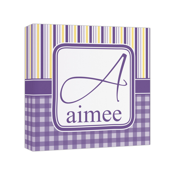 Custom Purple Gingham & Stripe Canvas Print - 8x8 (Personalized)