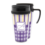 Purple Gingham & Stripe Acrylic Travel Mug (Personalized)