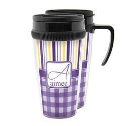 Purple Gingham & Stripe Acrylic Travel Mug (Personalized)