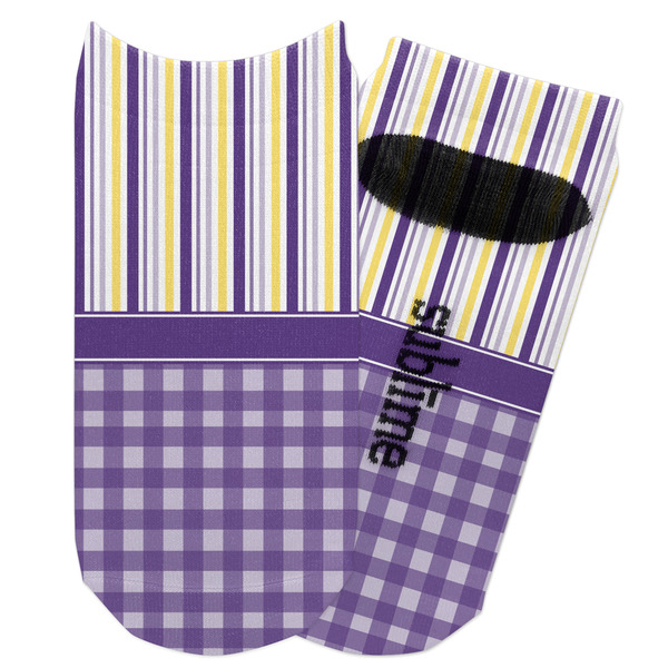 Custom Purple Gingham & Stripe Adult Ankle Socks