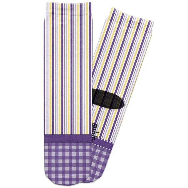 Custom Purple Gingham & Stripe Adult Crew Socks