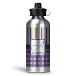 Purple Gingham & Stripe Water Bottles - 20 oz - Aluminum (Personalized)