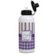 Purple Gingham & Stripe Aluminum Water Bottle - White Front