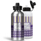 Purple Gingham & Stripe Aluminum Water Bottles - MAIN (white &silver)