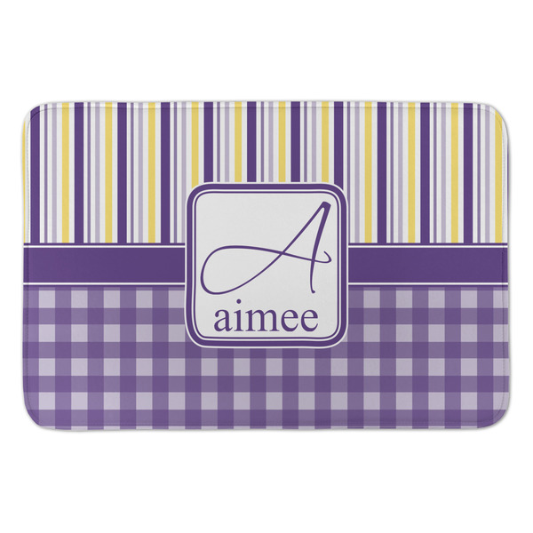 Custom Purple Gingham & Stripe Anti-Fatigue Kitchen Mat (Personalized)