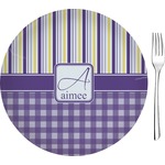 Purple Gingham & Stripe Glass Appetizer / Dessert Plate 8" (Personalized)