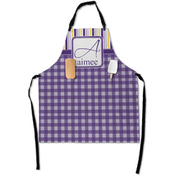 Purple Gingham & Stripe Apron With Pockets w/ Name and Initial