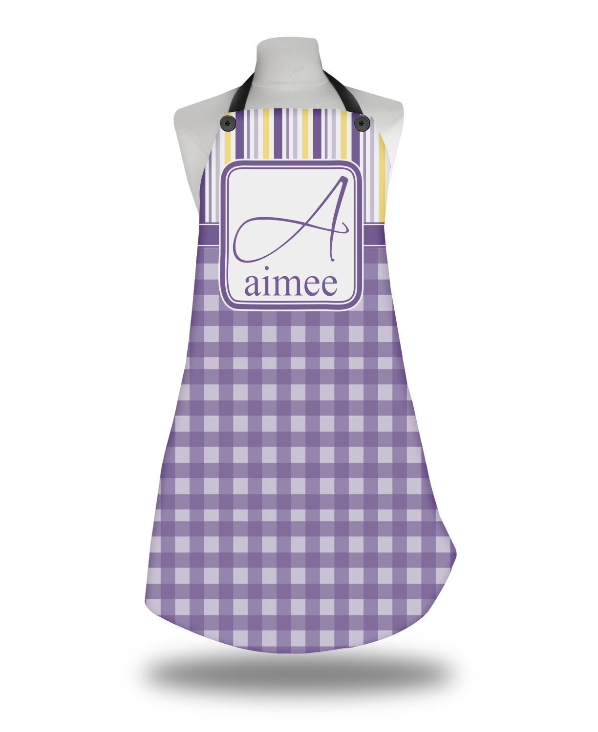 Purple Gingham & Stripe Apron Without Pockets w/ Name and Initial ...