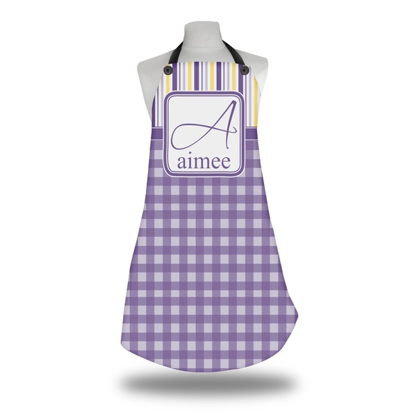 Purple Gingham & Stripe Apron on Mannequin