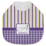 Purple Gingham & Stripe Jersey Knit Baby Bib w/ Name and Initial