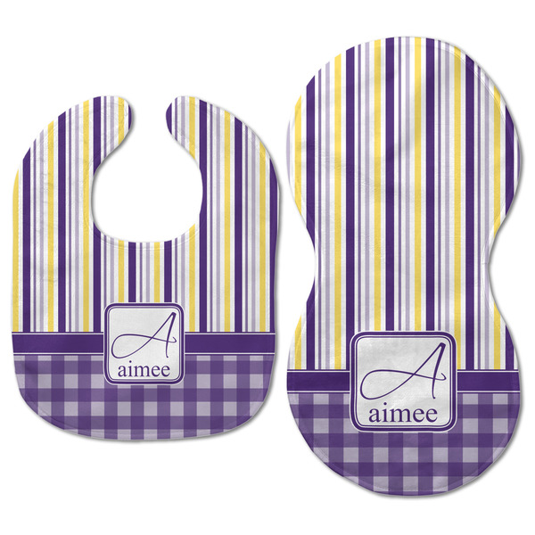 Purple Gingham & Stripe Baby Bib & Burp Set - Approval (new bib & burp)