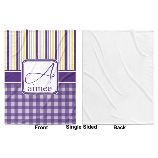 Purple Gingham & Stripe Baby Blanket (Single Side - Printed Front, White Back)