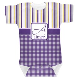 Purple Gingham & Stripe Baby Bodysuit (Personalized)