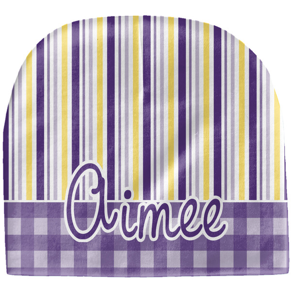 Custom Purple Gingham & Stripe Baby Hat (Beanie) (Personalized)
