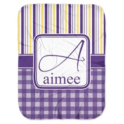 Purple Gingham & Stripe Baby Swaddling Blanket (Personalized)