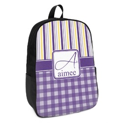 Purple Gingham & Stripe Kids Backpack (Personalized)
