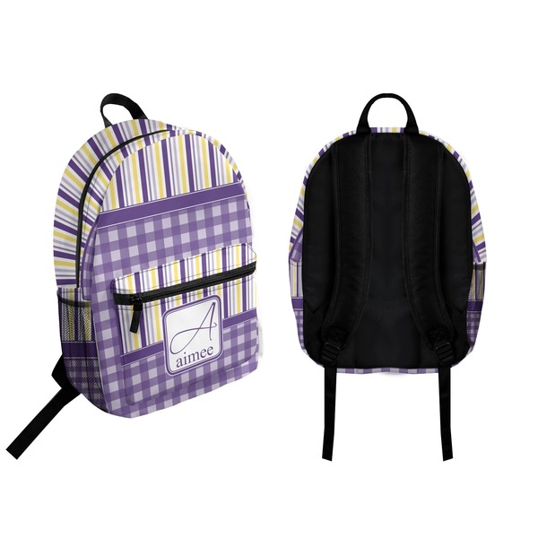 Purple Gingham & Stripe Backpack front and back - Apvl