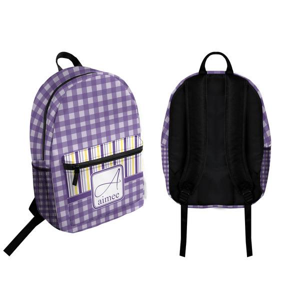 Purple Gingham & Stripe Backpack front and back - Apvl